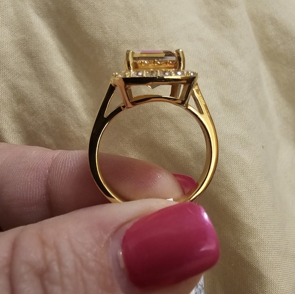 Sz 9, Northern Lights Quartz, White Zircon, 18K Yellow Gold Over 925 Silver,NWT - Picture 6 of 9